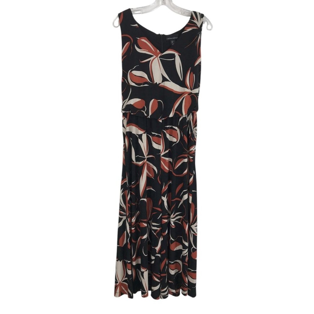 Cynthia Rowley Jumpsuit Romper Womens Size XL‎ Black Floral Sleeveless Stretch